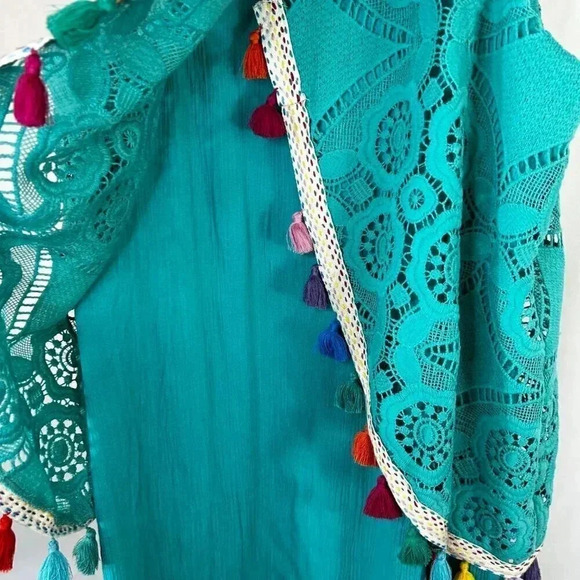 Judith March Size Large Tassel Dress Knee Length Lace Teal Sleeveless Party Boho - Picture 10 of 12